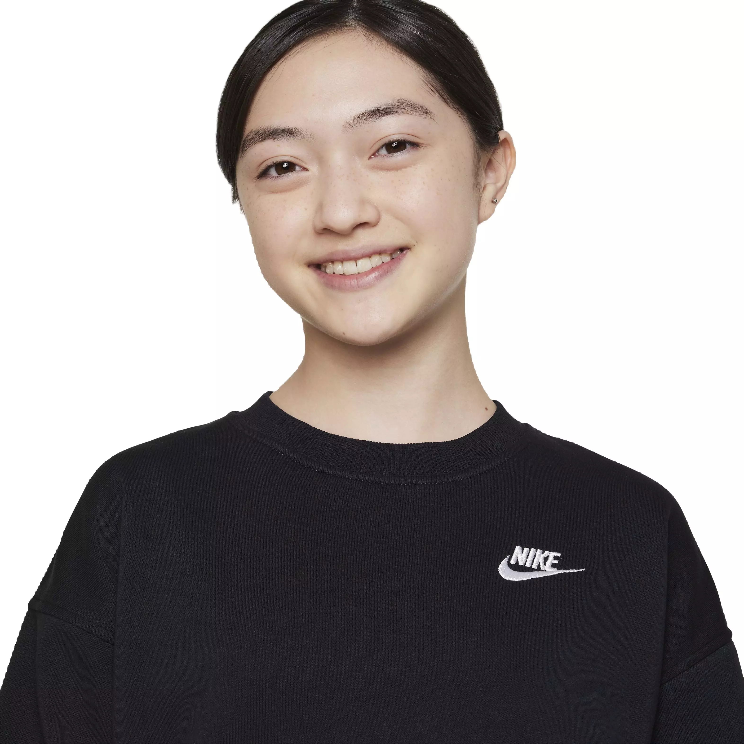 Nike Big Girls' Sportswear Club Fleece Oversized Crew LBR Sweatshirt -Black - BLACK