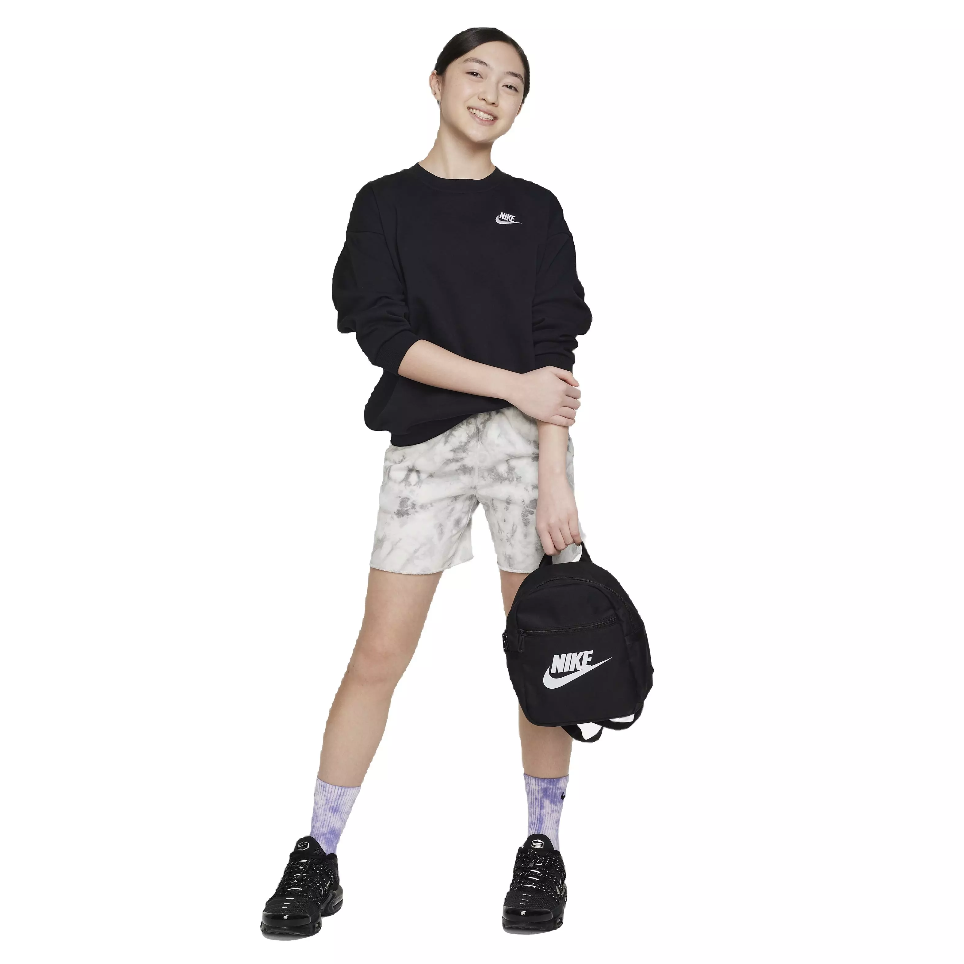 Nike Big Girls' Sportswear Club Fleece Oversized Crew LBR Sweatshirt -Black - BLACK