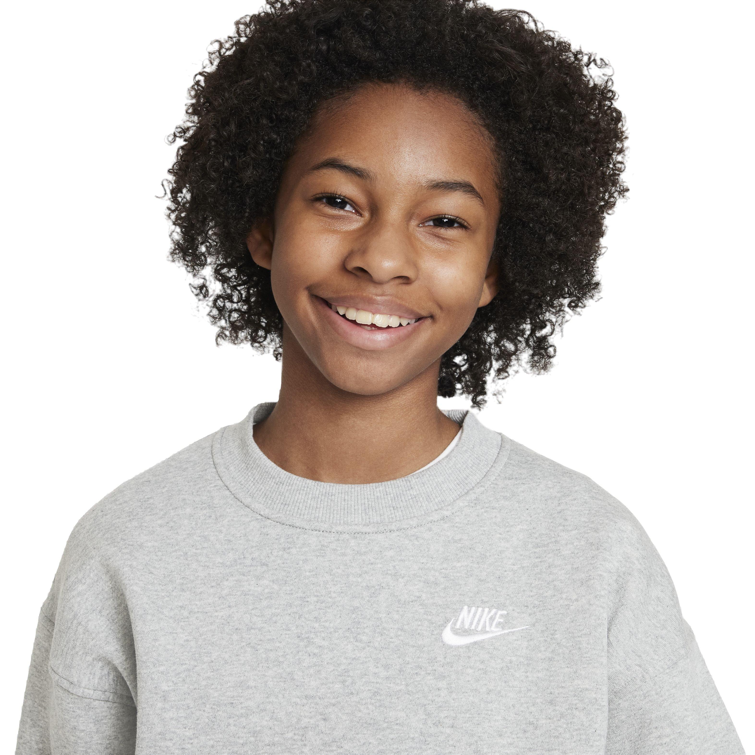 Nike Big Girls' Sportswear Club Fleece Oversized Crew LBR Sweatshirt -Grey