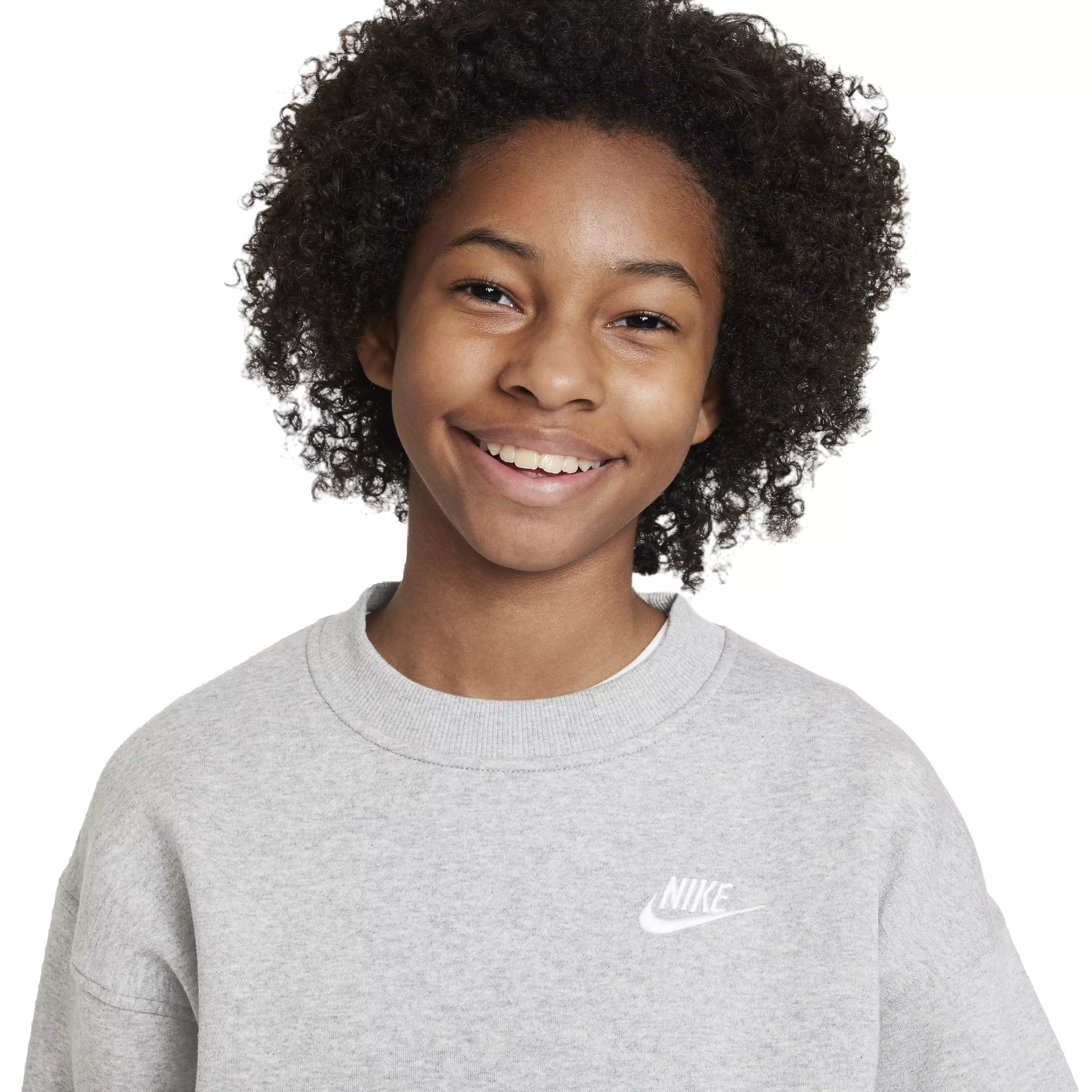 Nike Big Girls' Sportswear Club Fleece Oversized Crew LBR Sweatshirt -Grey - GREY
