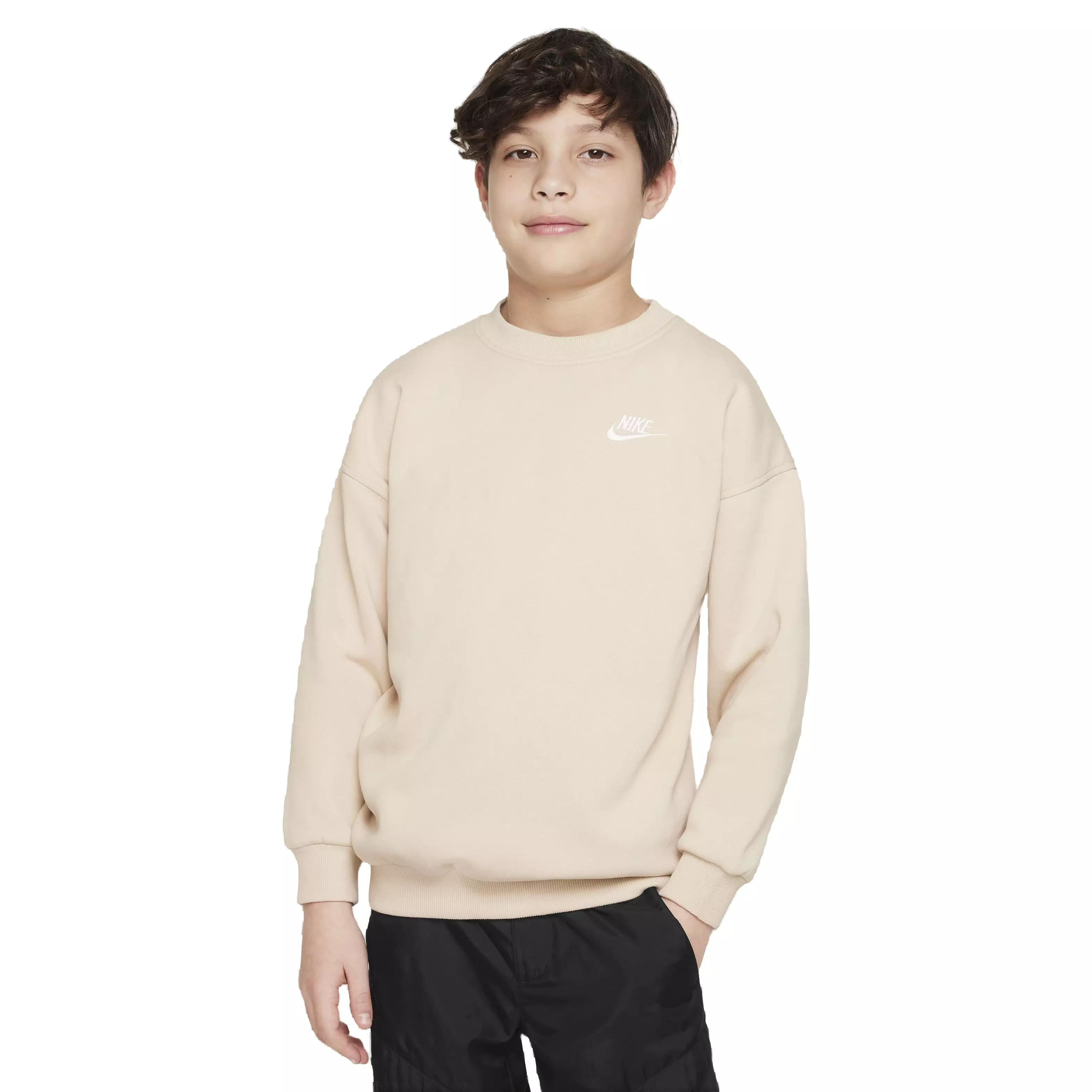Nike Big Kids' Sportswear Club Fleece Oversized Crew LBR Sweatshirt - Cream - CREAM