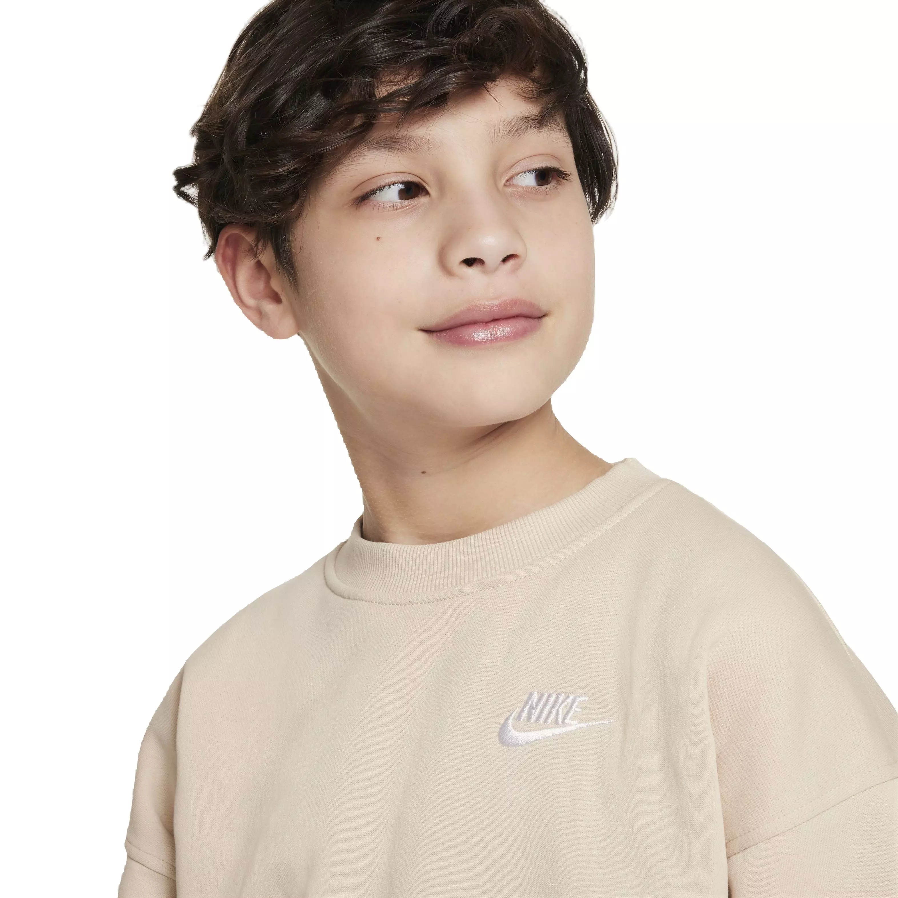 Nike Big Kids' Sportswear Club Fleece Oversized Crew LBR Sweatshirt -Cream - CREAM