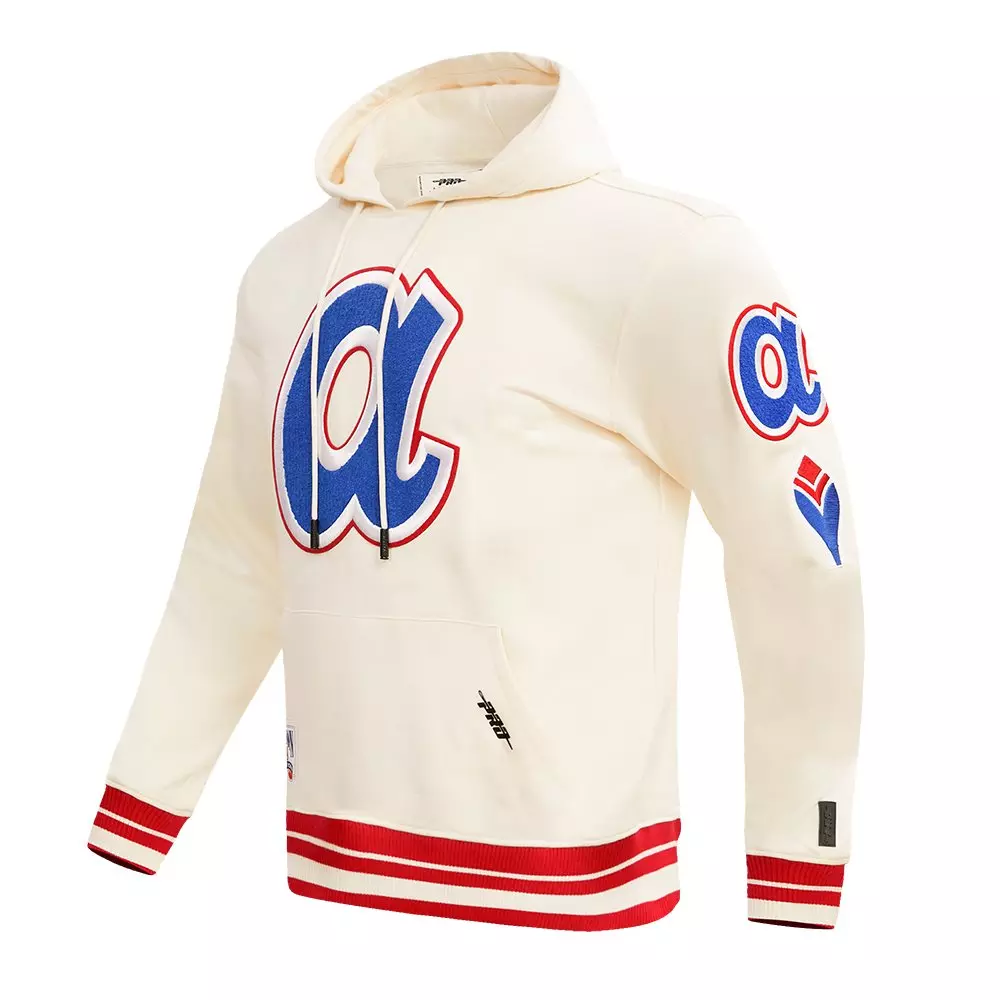 Pro Standard Men's MLB Atlanta Braves Retro Classic Fleece Pullover Hoodie -Eggshell/Red - EGGSHELL/RED