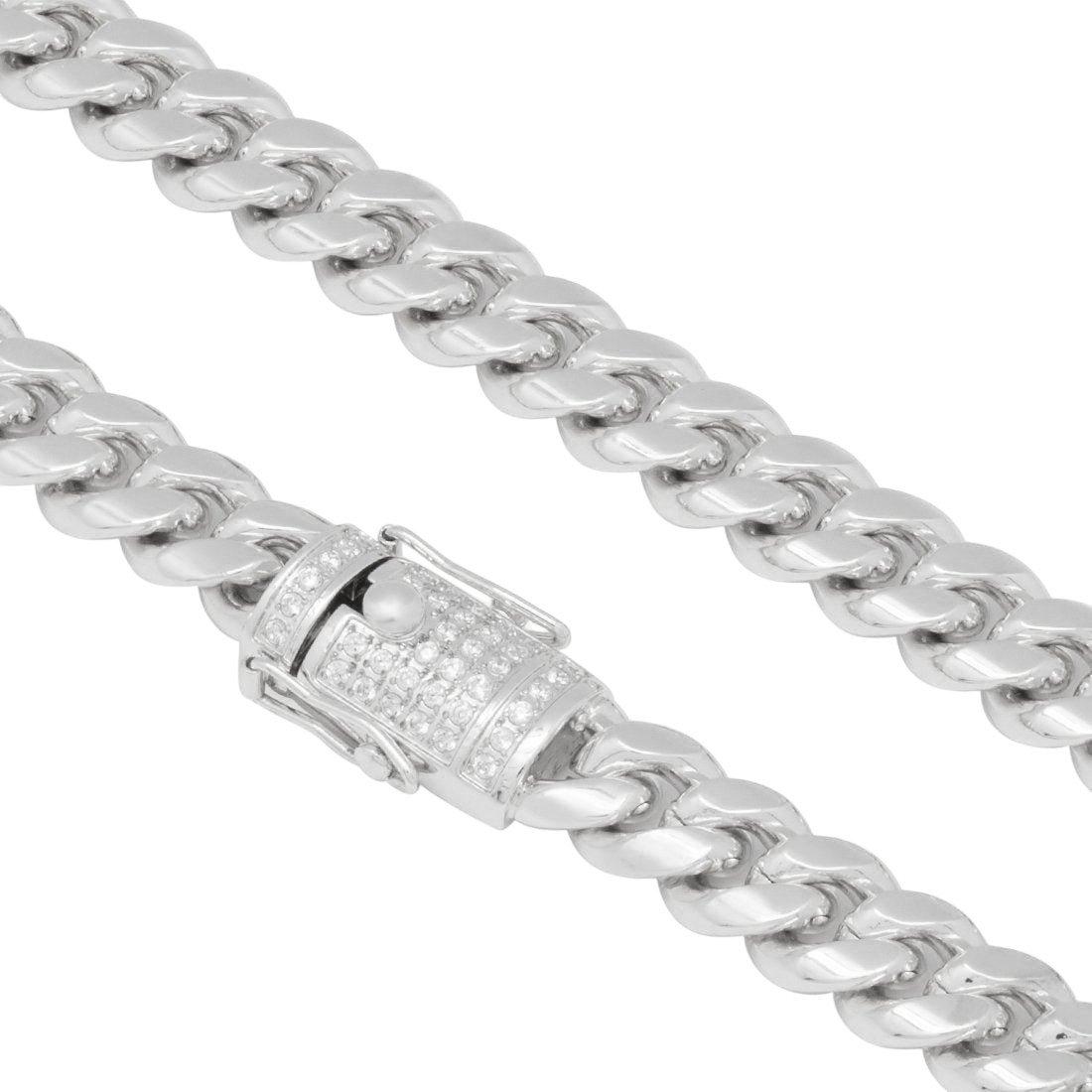 King Ice 10mm Miami Cuban Link Chain - White Gold - WHITE GOLD
