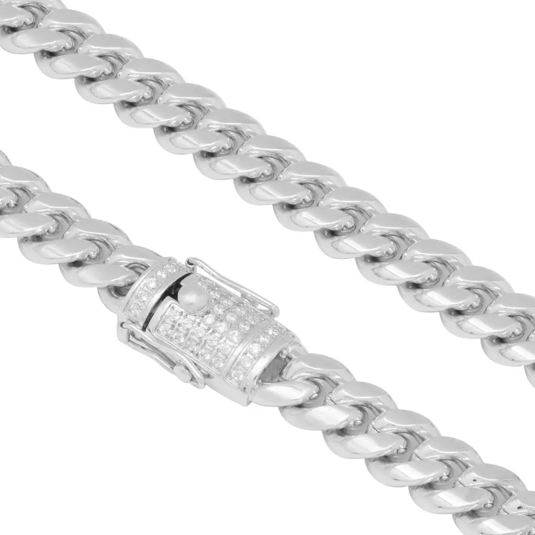 King Ice 10mm Miami Cuban Link Chain - White Gold - WHITE GOLD