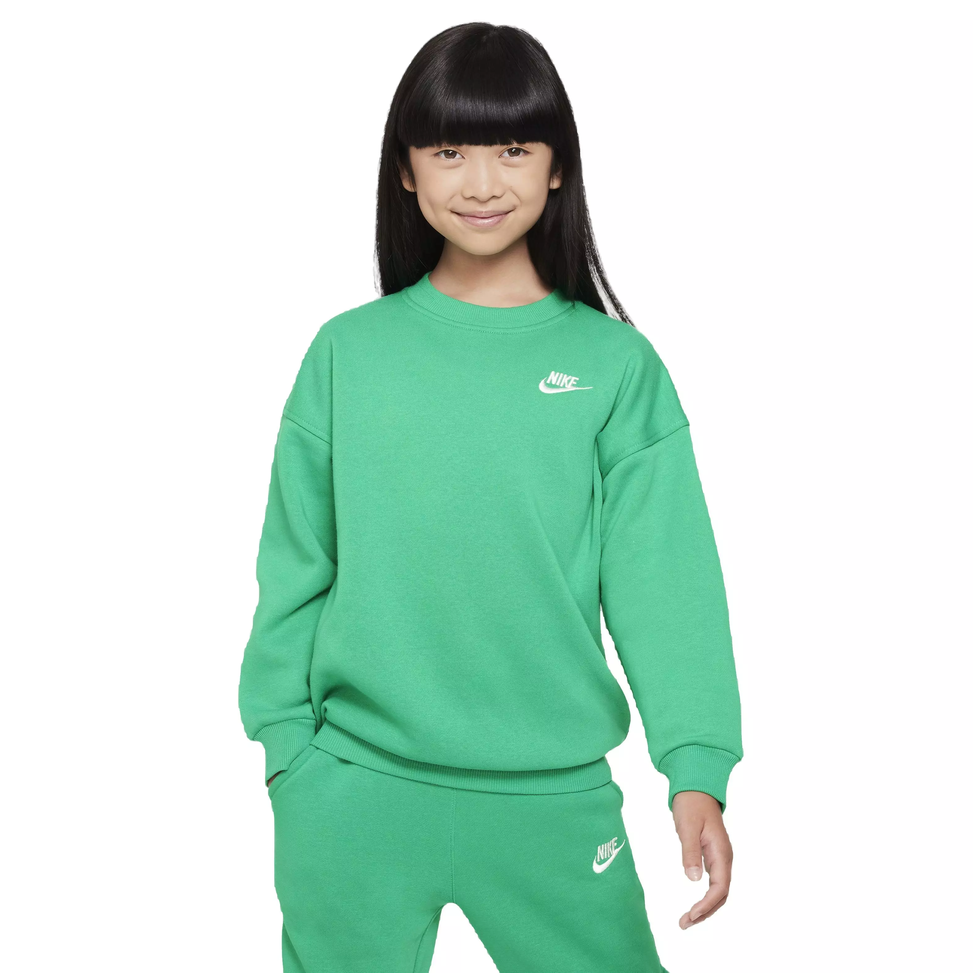 Nike Big Girls' Sportswear Club Fleece Oversized Crew LBR Sweatshirt -Green - GREEN