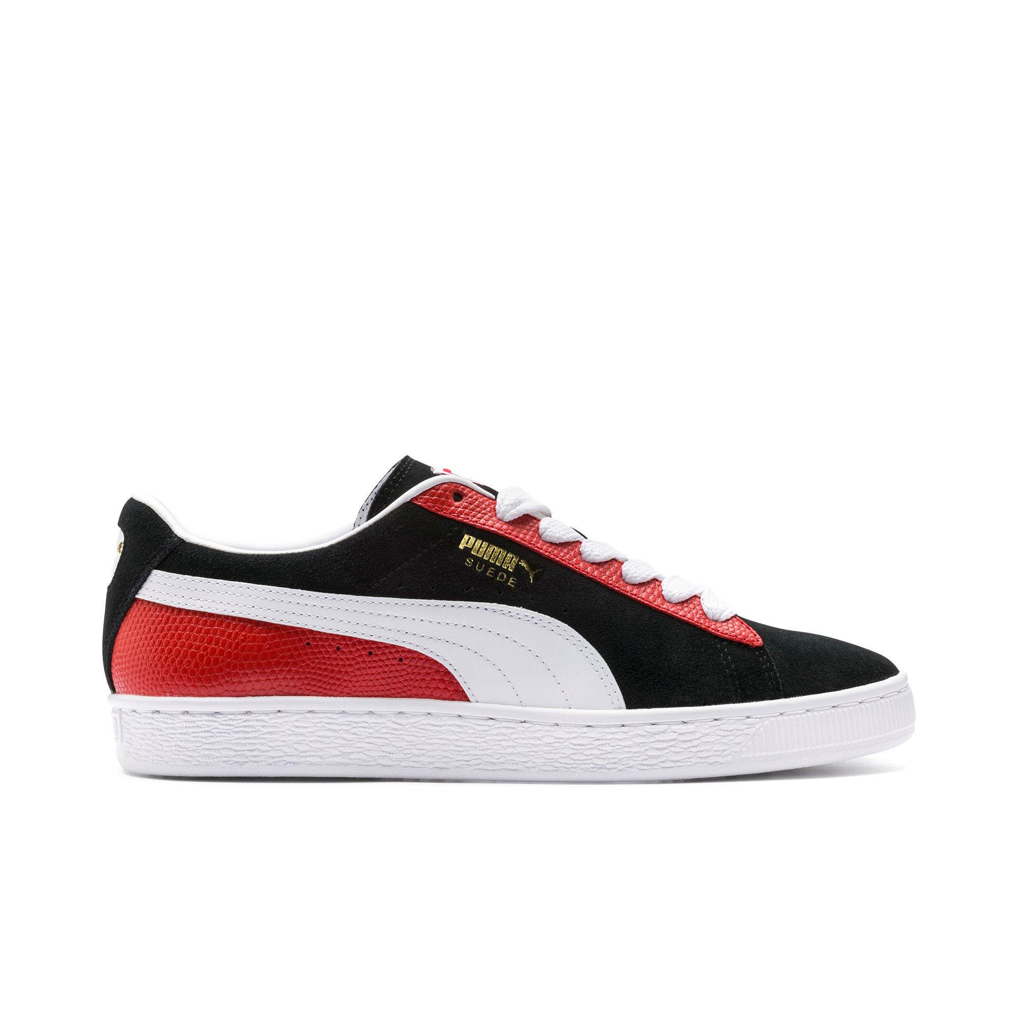 puma suede black red