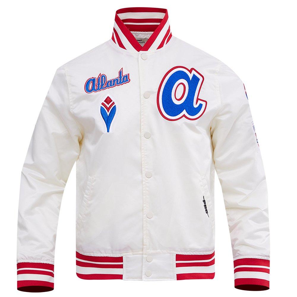 Pro Standard Men's MLB Atlanta Braves Retro Classic Rib Satin Jacket - Eggshell/Red - EGGSHELL/RED Thumbnail View 1