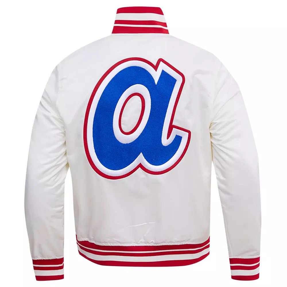 Pro Standard Men's MLB Atlanta Braves Retro Classic Rib Satin Jacket - Eggshell/Red - EGGSHELL/RED