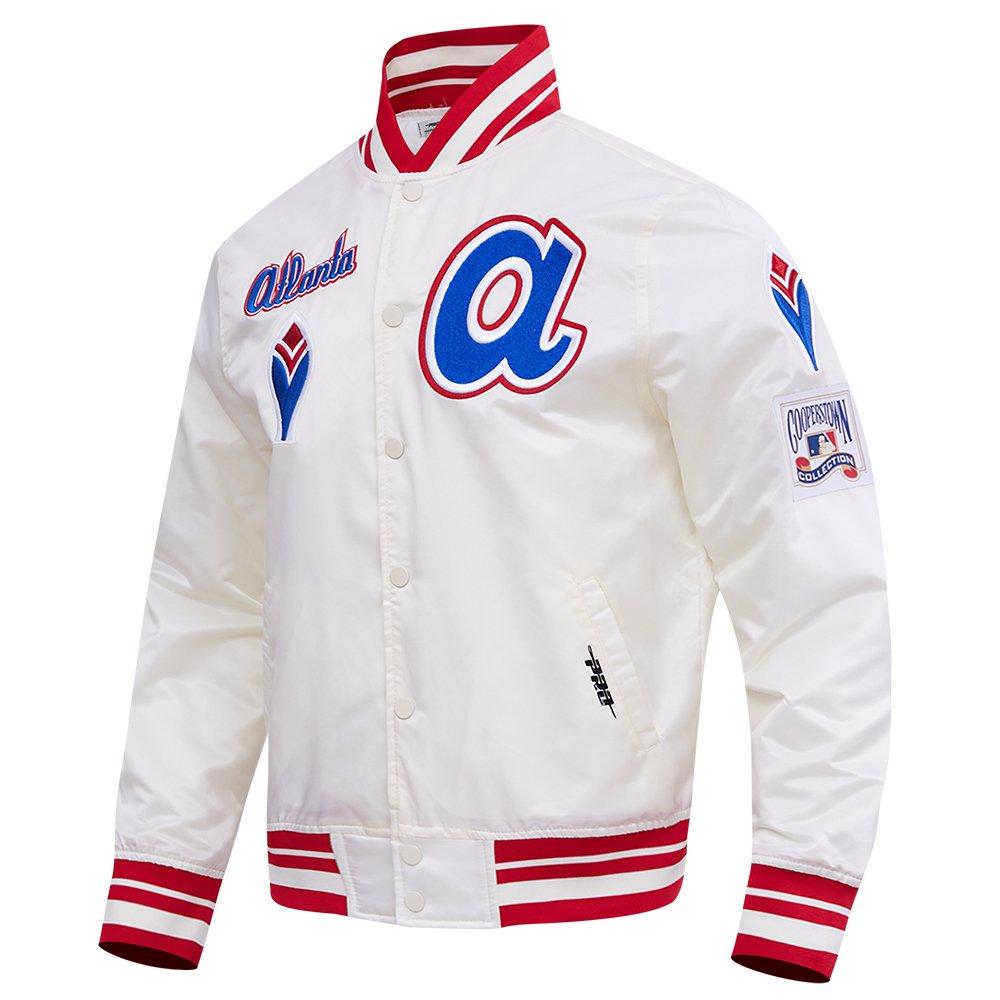 Pro Standard Men's MLB Atlanta Braves Retro Classic Rib Satin Jacket - Eggshell/Red - EGGSHELL/RED Thumbnail View 3