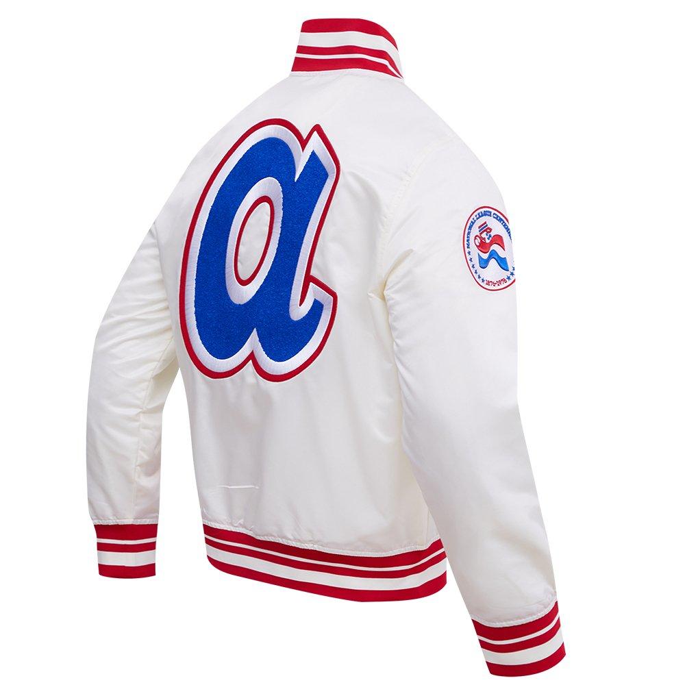 Pro Standard Men's MLB Atlanta Braves Retro Classic Rib Satin Jacket -Eggshell/Red - EGGSHELL/RED Thumbnail View 4
