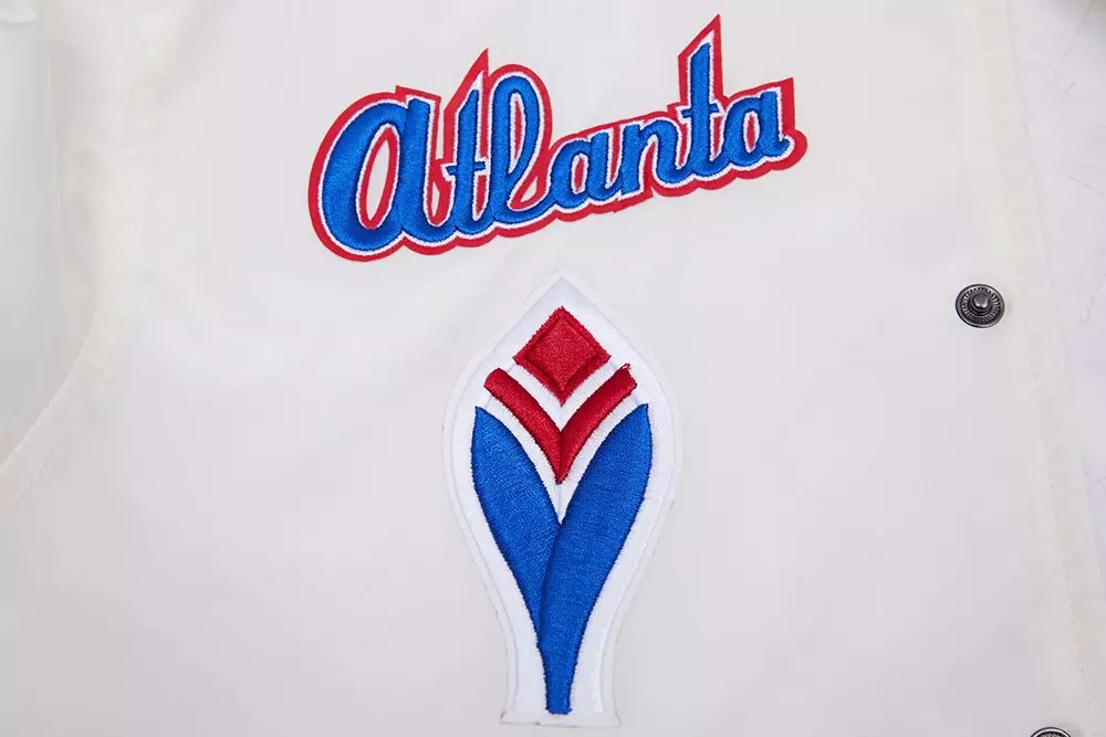 Pro Standard Men's MLB Atlanta Braves Retro Classic Rib Satin Jacket - Eggshell/Red - EGGSHELL/RED