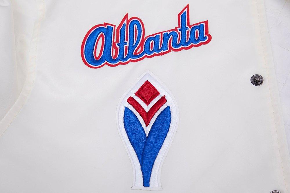 Pro Standard Men's MLB Atlanta Braves Retro Classic Rib Satin Jacket -Eggshell/Red - EGGSHELL/RED Thumbnail View 5