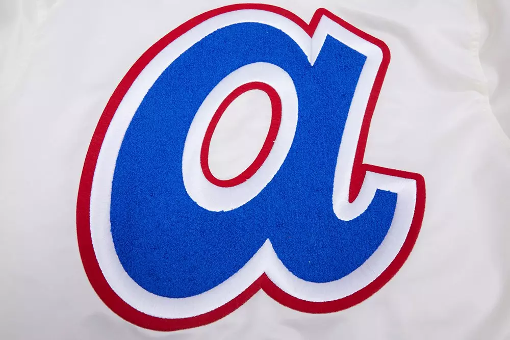 Pro Standard Men's MLB Atlanta Braves Retro Classic Rib Satin Jacket -Eggshell/Red - EGGSHELL/RED