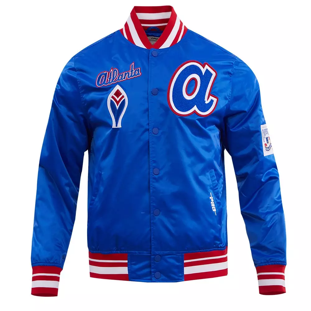Pro Standard Men's MLB Atlanta Braves Retro Classic Rib Satin Jacket -Royal Blue/Red - ROYAL/RED