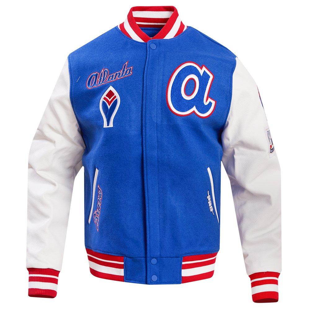 Pro Standard Men's MLB Atlanta Braves Retro Classic Rib Wool Varsity Jacket - Royal Blue/Red - ROYAL/RED Thumbnail View 1