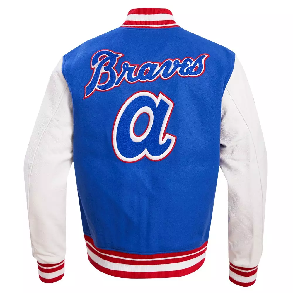 Pro Standard Men's MLB Atlanta Braves Retro Classic Rib Wool Varsity Jacket -Royal Blue/Red - ROYAL/RED