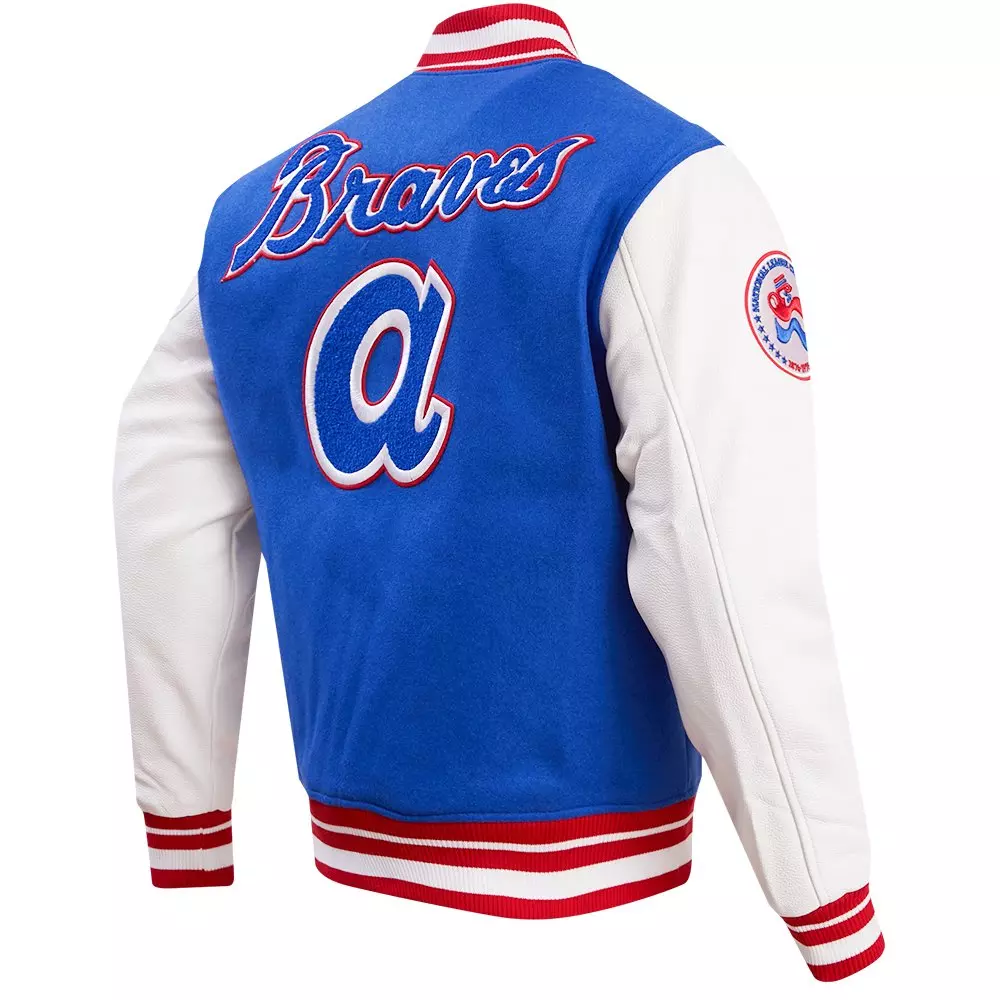 Pro Standard Men's MLB Atlanta Braves Retro Classic Rib Wool Varsity Jacket - Royal Blue/Red - ROYAL/RED