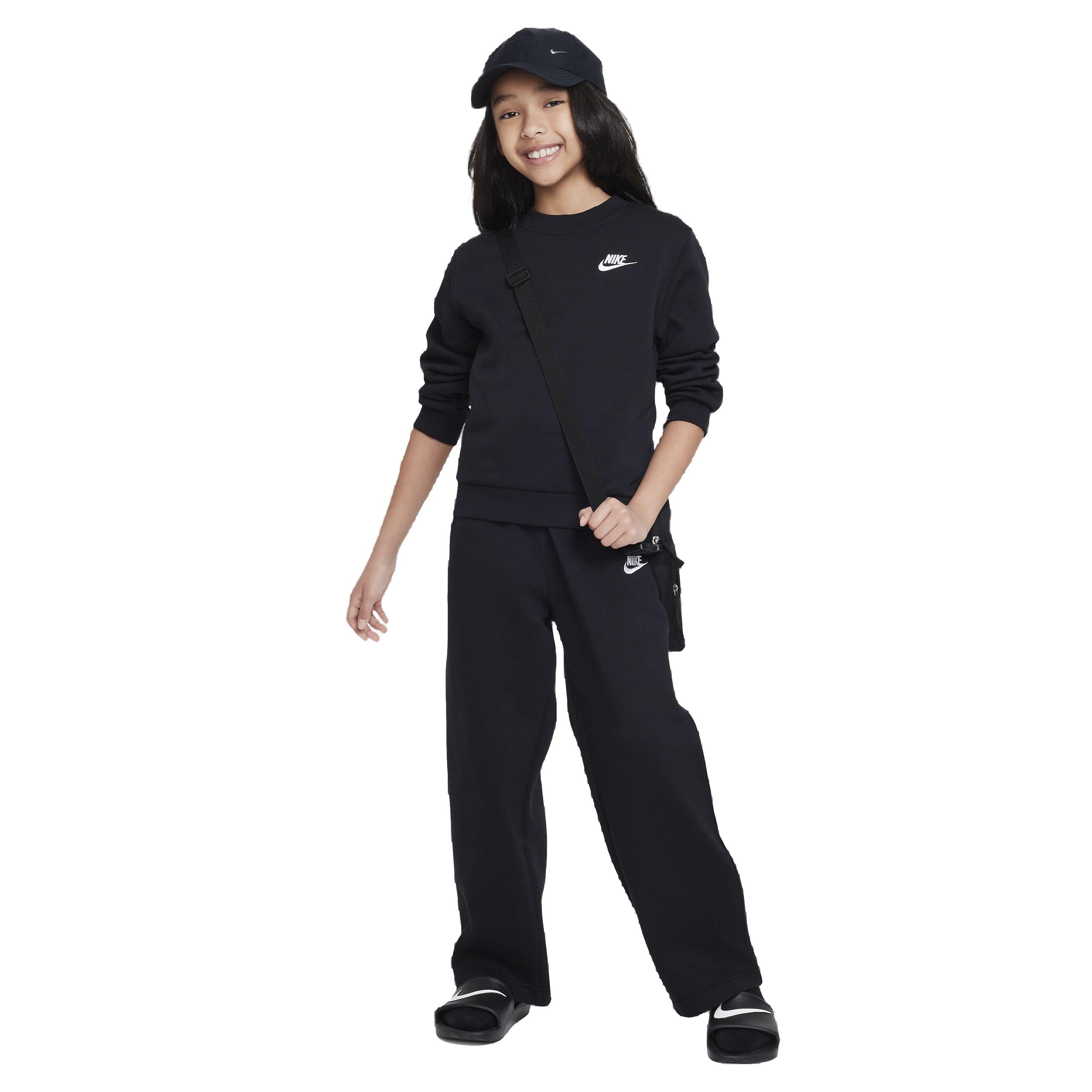 Nike Big Girls' Sportswear Club Fleece Wide-Leg Pants -Black - BLACK Thumbnail View 5