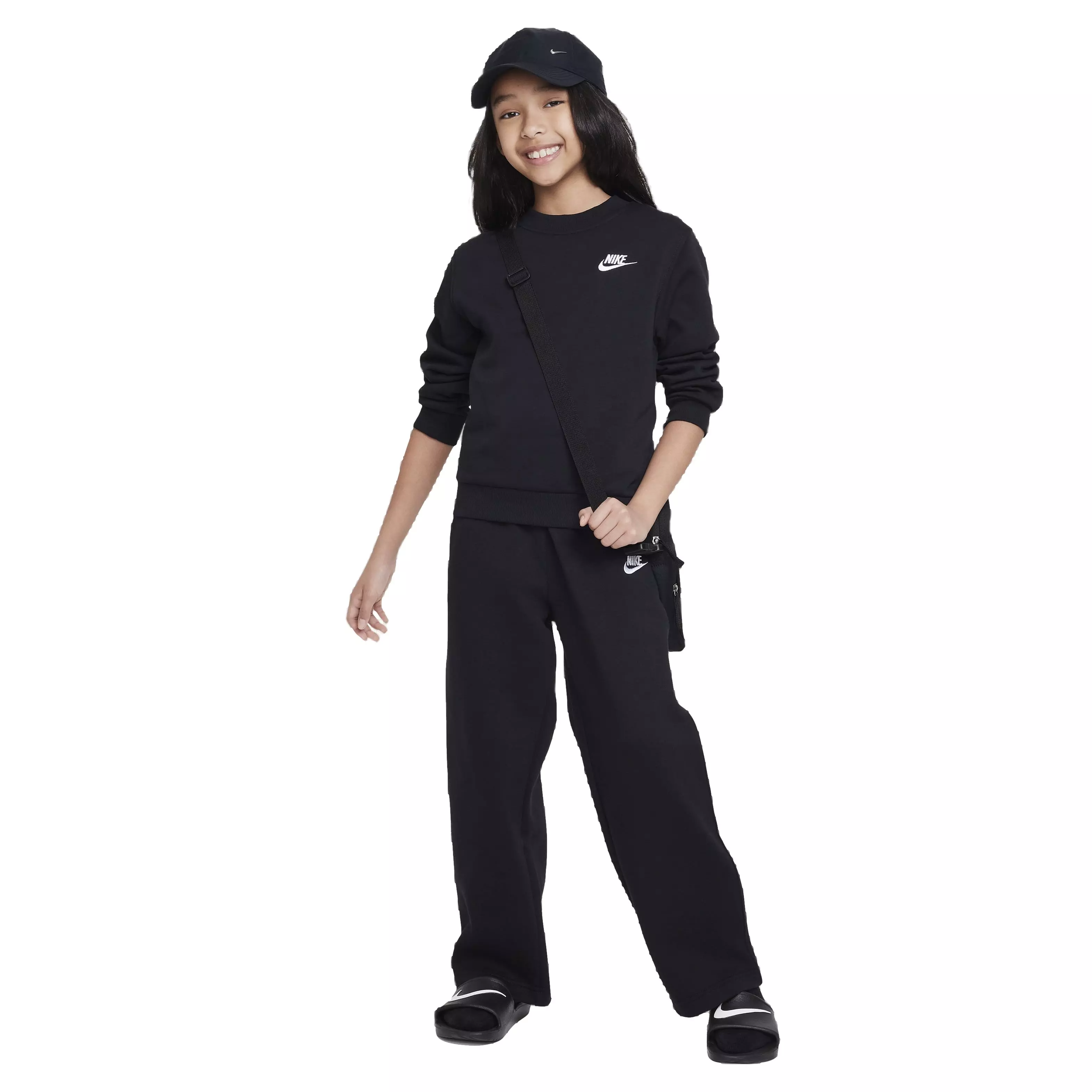 Nike Big Girls' Sportswear Club Fleece Wide-Leg Pants -Black - BLACK