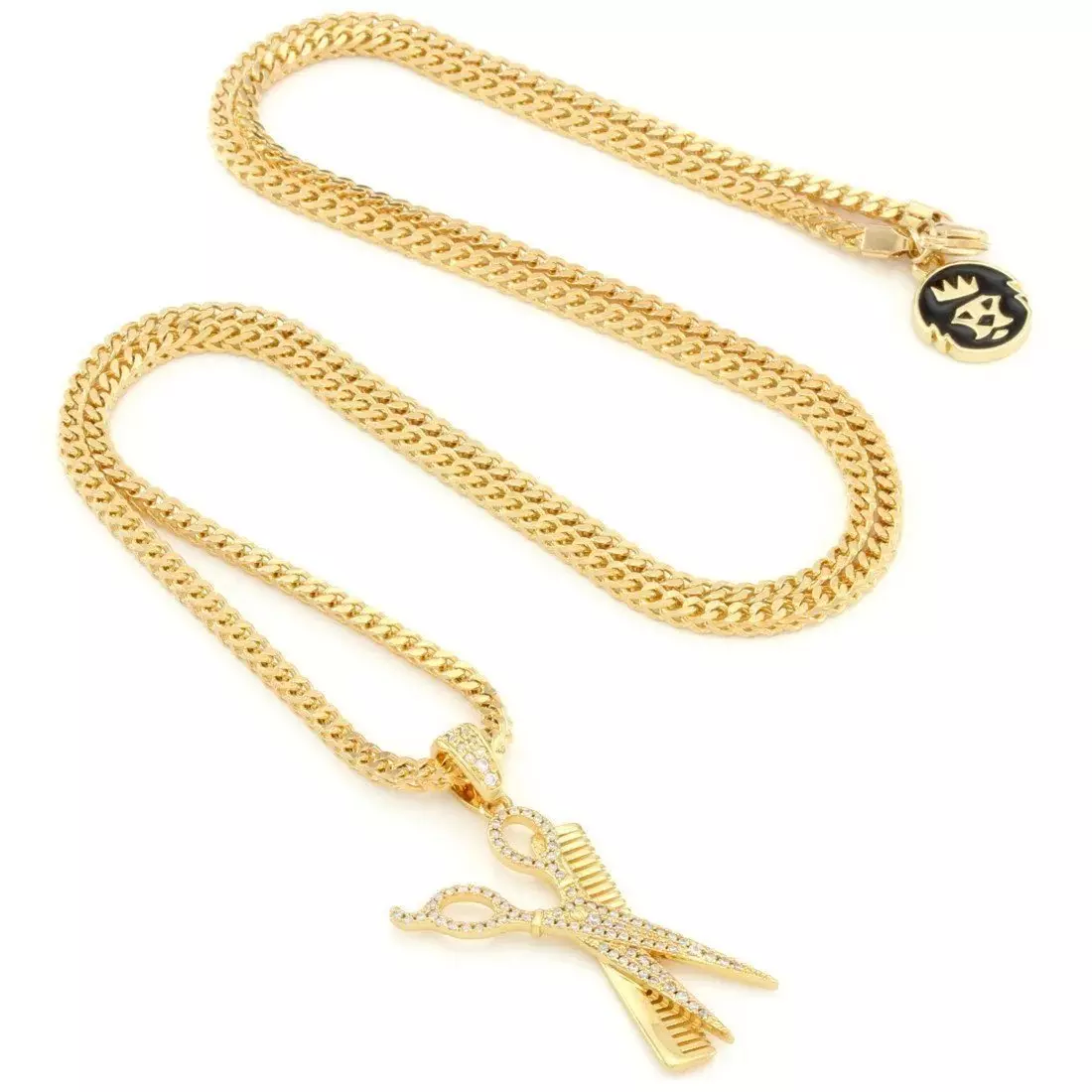 King Ice Comb and Scissors Necklace - GOLD