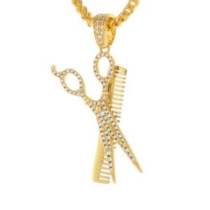 King Ice Comb and Scissors Necklace - GOLD
