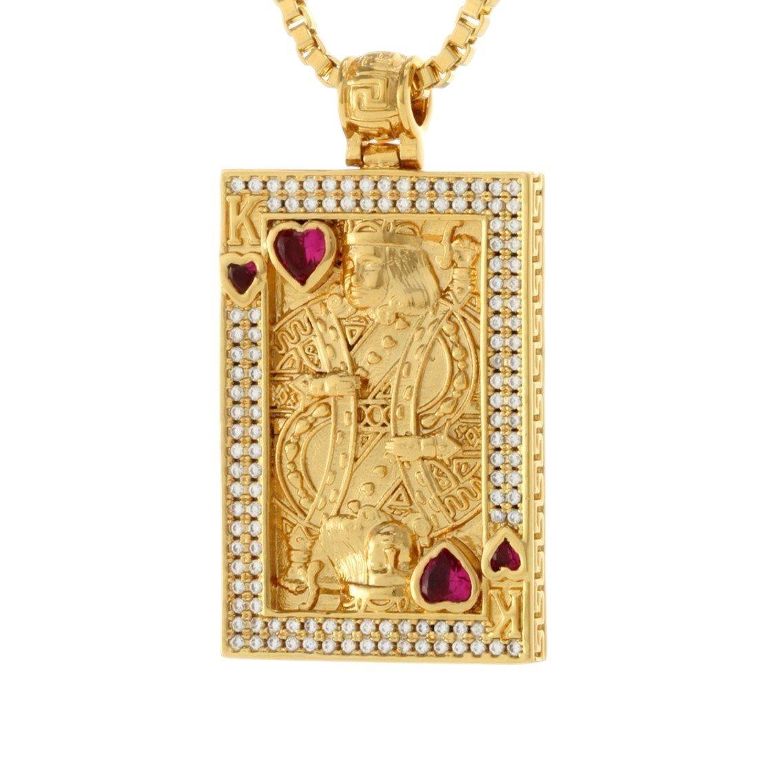 King Ice Suicide King and Queen of Hearts Necklace - Gold - GOLD