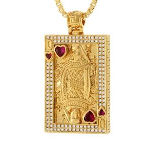 King Ice Suicide King and Queen of Hearts Necklace - Gold - GOLD