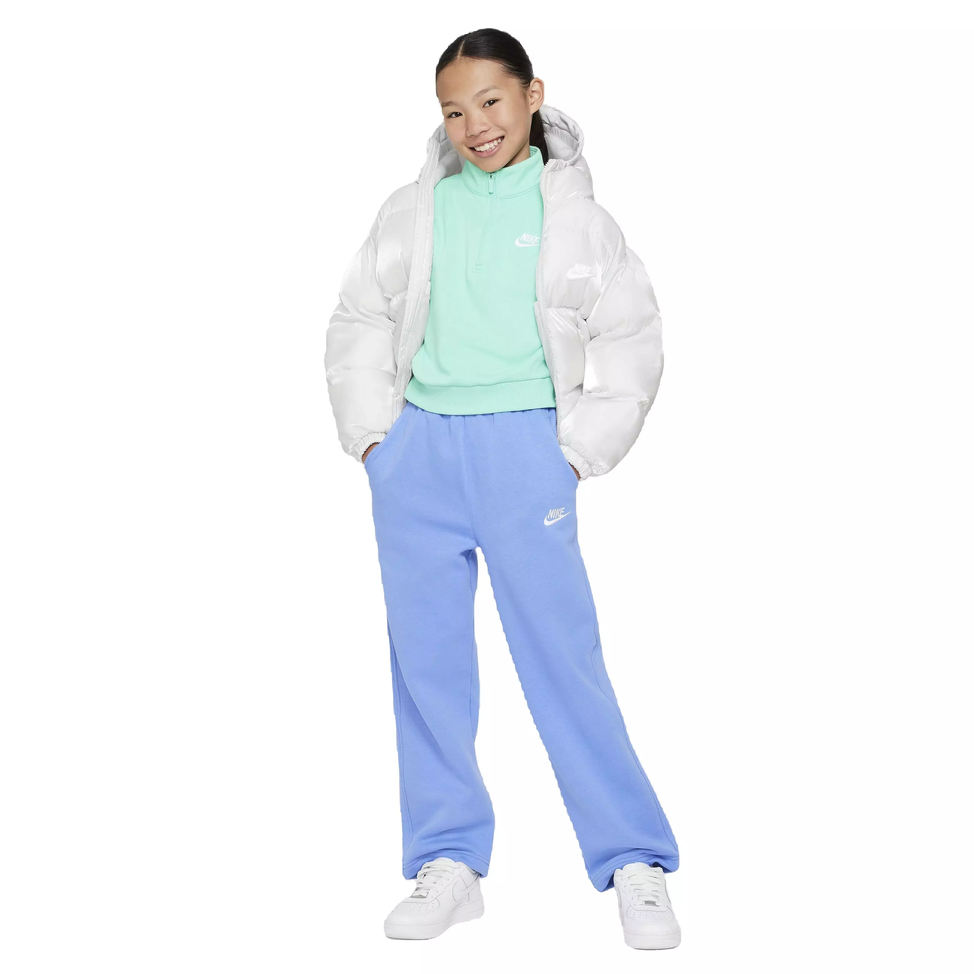 Nike Big Girls' Sportswear Club Fleece Wide-Leg Pants -Blue - BLUE