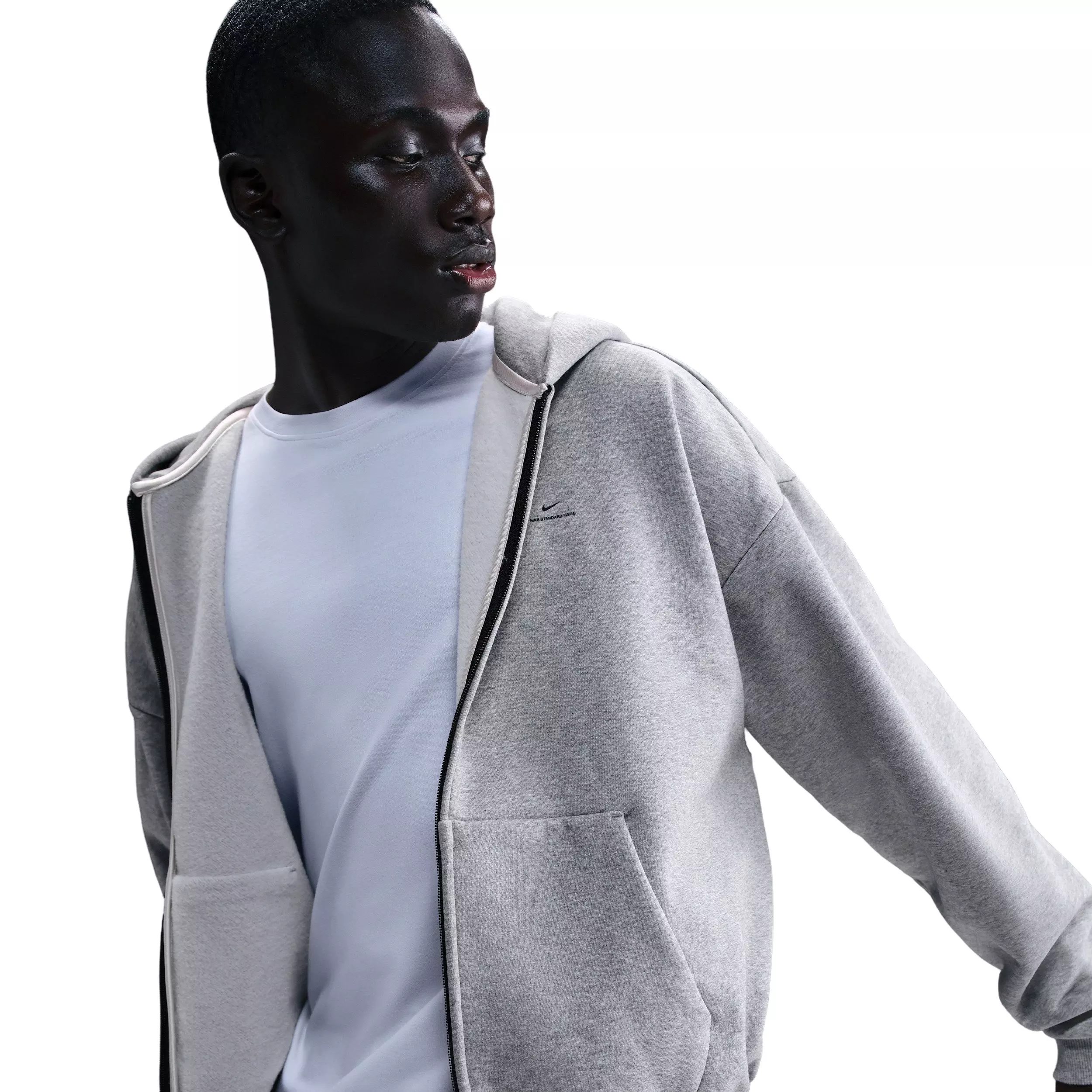 Nike Men's Standard Issue Therma-FIT Full-Zip Basketball Hooded Jacket - LIGHT GREY