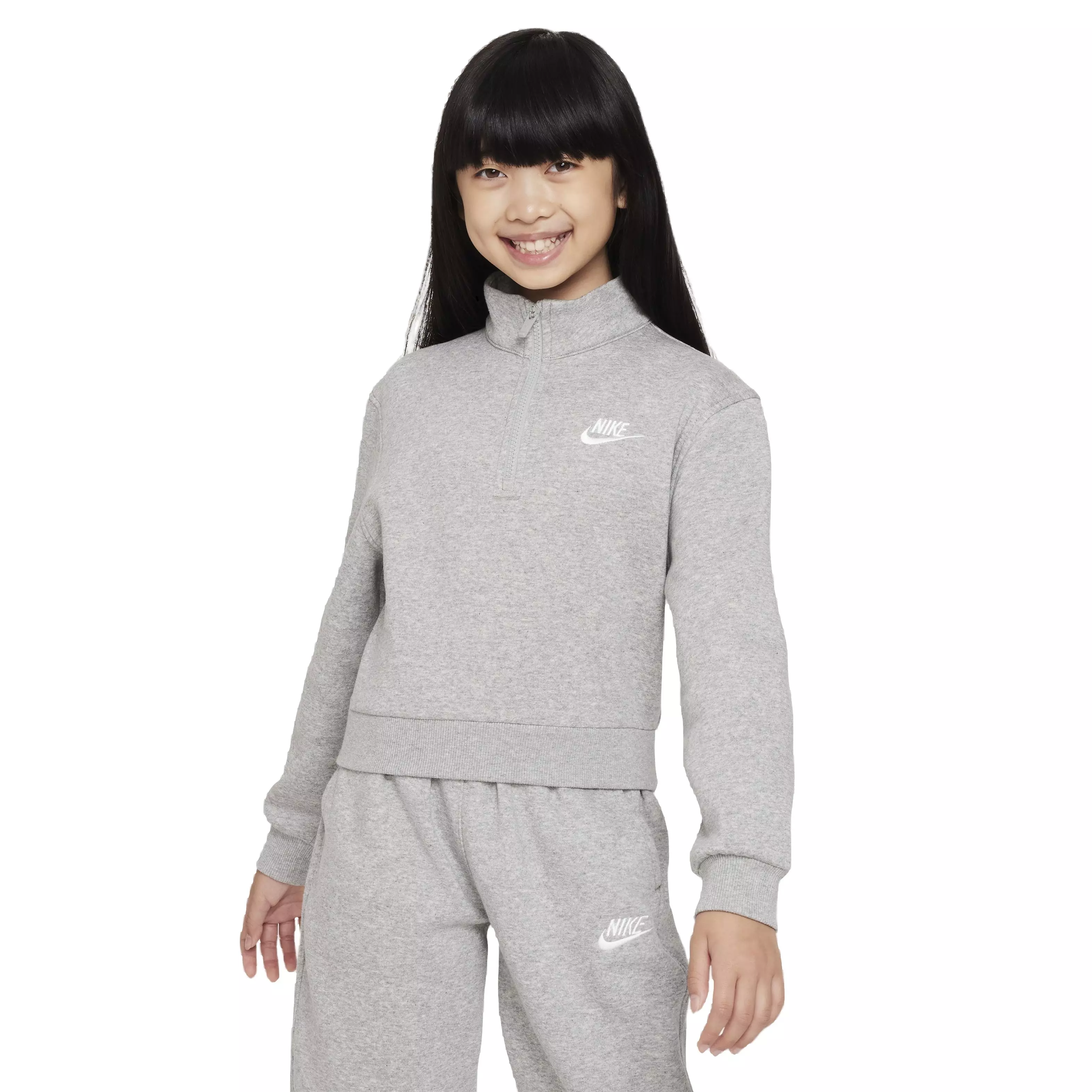 Nike Big Girls' Sportswear Club Fleece Long-Sleeve 1/2-Zip Top - Grey - GREY