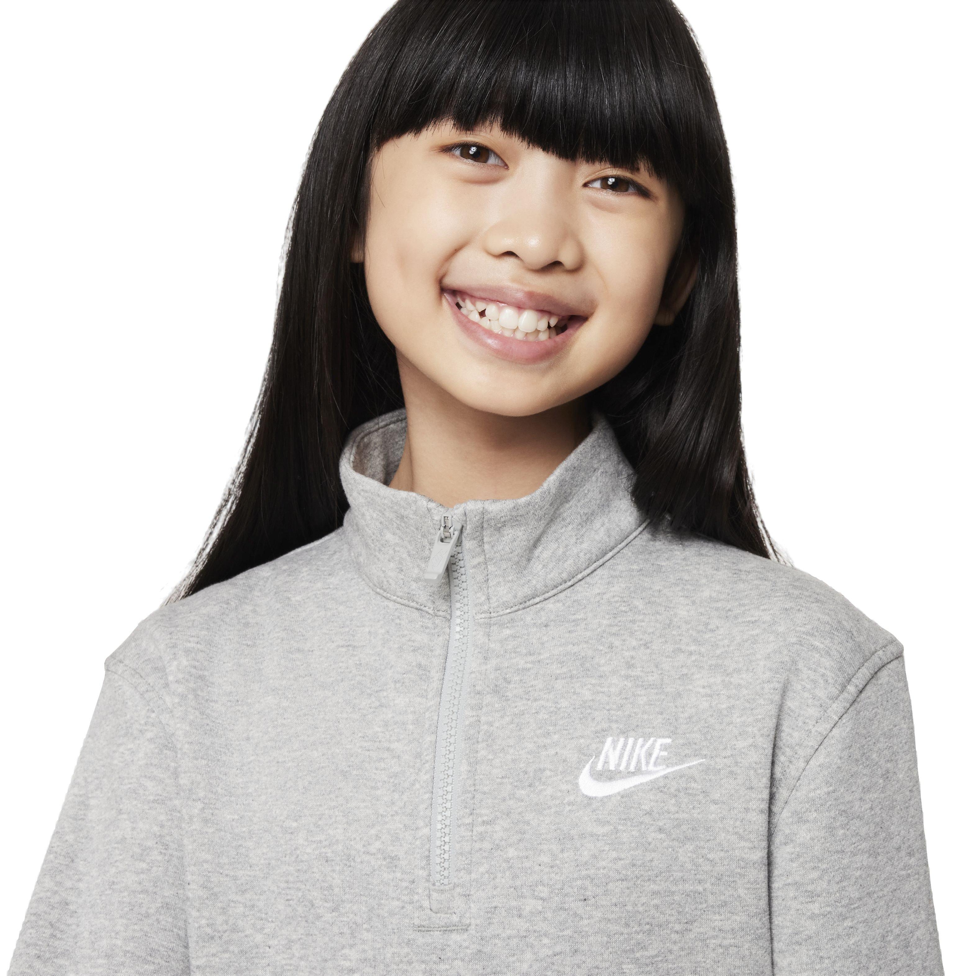 Nike Big Girls' Sportswear Club Fleece Long-Sleeve 1/2-Zip Top -Grey - GREY Thumbnail View 3