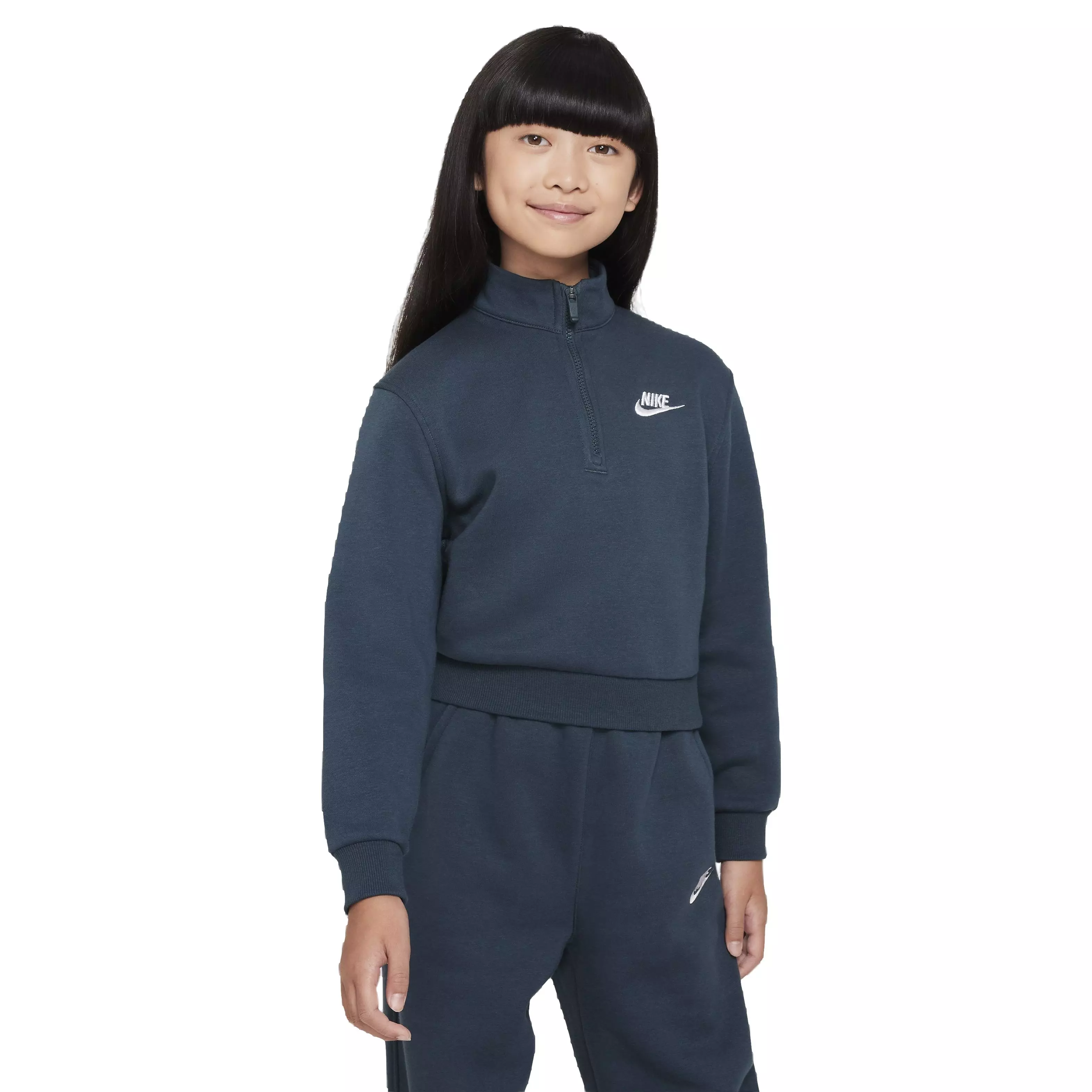 Nike Big Girls' Sportswear Club Fleece Long-Sleeve 1/2-Zip Top -Green - GREEN