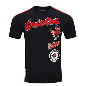 Pro Standard Men's MLB Baltimore Orioles Retro Classic Single Jersey Striped Tee -Black/Orange