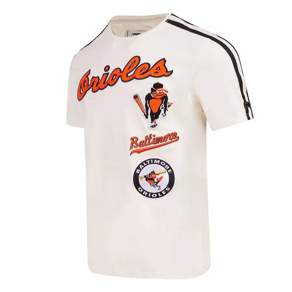 Pro Standard Men's MLB Baltimore Orioles Retro Classic Single Jersey Striped Tee -Eggshell/Black - EGGSHELL/BLACK