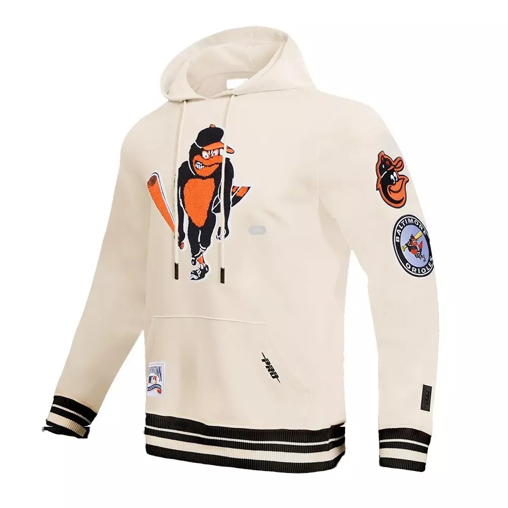Pro Standard Men's MLB Baltimore Orioles Retro Classic Fleece Pullover Hoodie -Eggshell/Black - EGGSHELL/BLACK