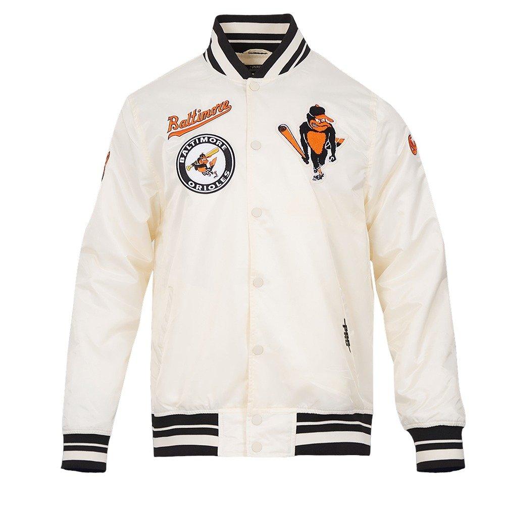 Pro Standard Men's MLB Baltimore Orioles Retro Classic Rib Satin Jacket -Eggshell/Black - EGGSHELL/BLACK Thumbnail View 1