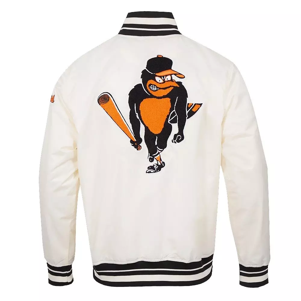 Pro Standard Men's MLB Baltimore Orioles Retro Classic Rib Satin Jacket - Eggshell/Black - EGGSHELL/BLACK