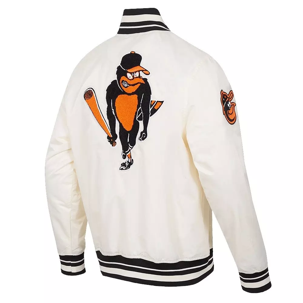 Pro Standard Men's MLB Baltimore Orioles Retro Classic Rib Satin Jacket - Eggshell/Black - EGGSHELL/BLACK