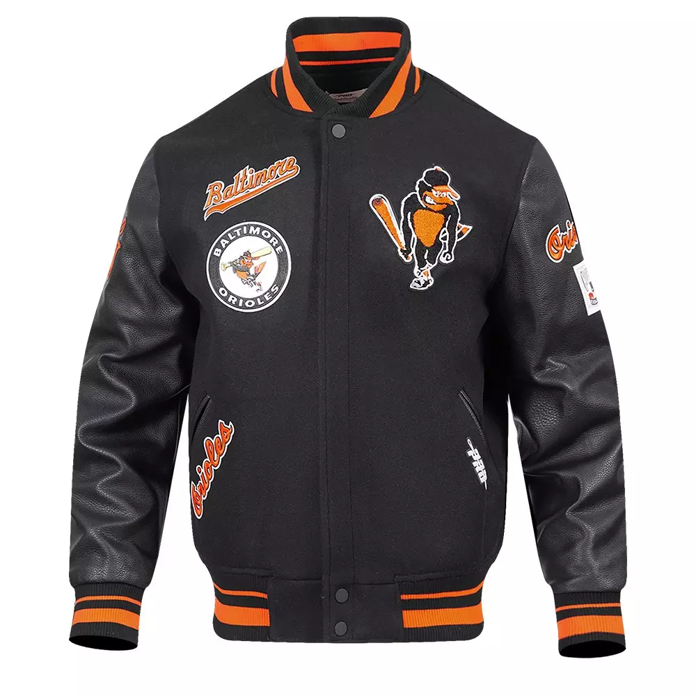 Pro Standard Men's MLB Baltimore Orioles Retro Classic Rib Wool Varsity Jacket - Black/Orange - BLACK/ORANGE