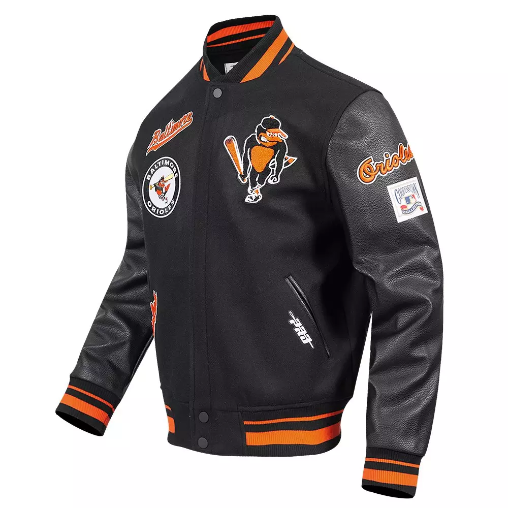 Pro Standard Men's MLB Baltimore Orioles Retro Classic Rib Wool Varsity Jacket - Black/Orange - BLACK/ORANGE