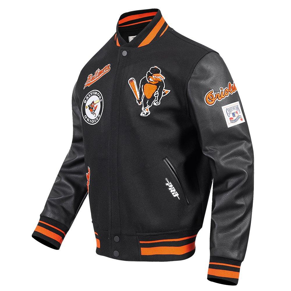 Pro Standard Men's MLB Baltimore Orioles Retro Classic Rib Wool Varsity Jacket -Black/Orange - BLACK/ORANGE Thumbnail View 3