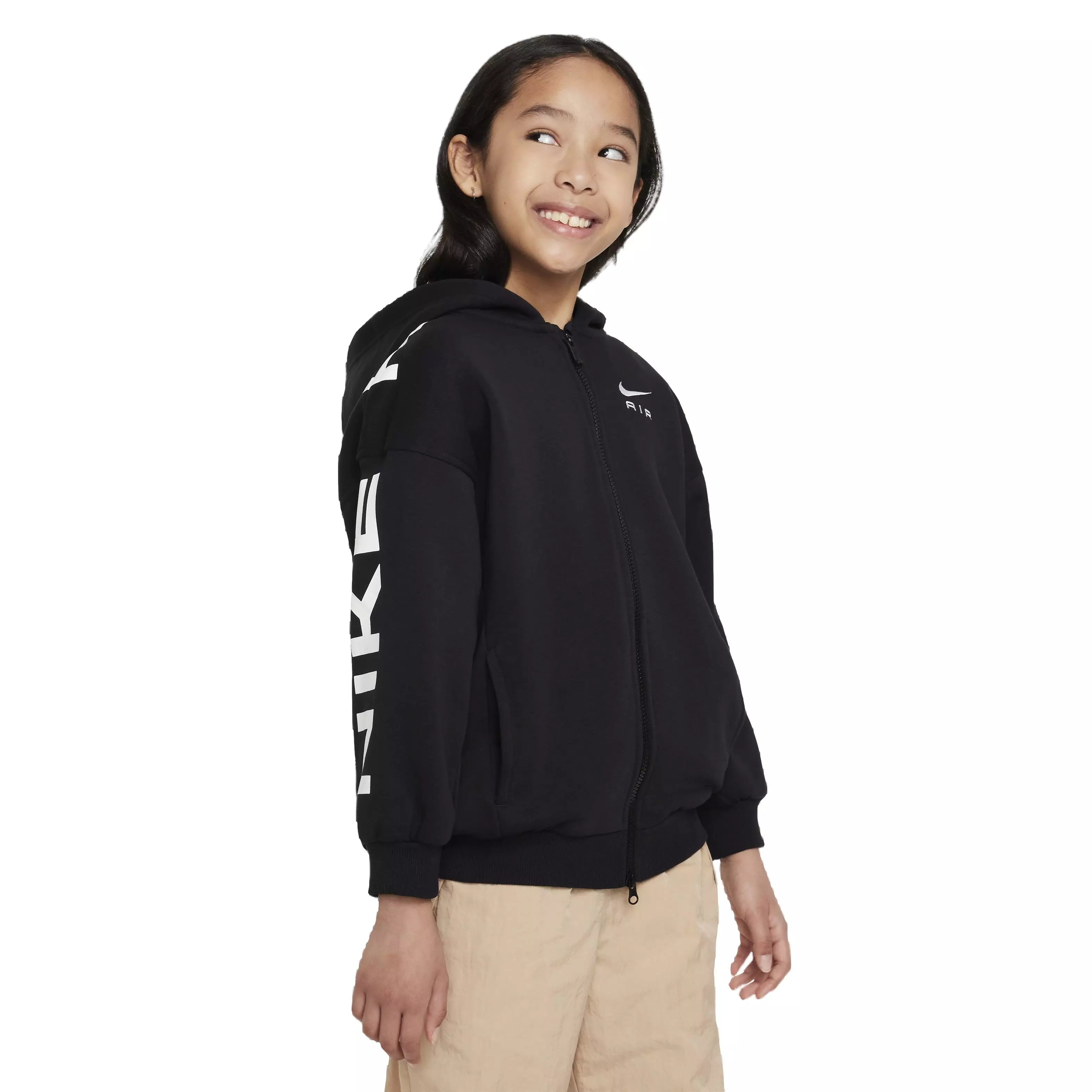 Nike Big Girls' Sportswear Club Fleece Full-Zip Air Long Sleeve Jacket -Black - BLACK