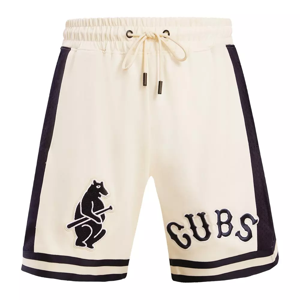 Pro Standard Men's MLB Chicago Cubs Retro Classic Double-Knit 2.0 Shorts -Eggshell/Navy - EGGSHELL/NAVY