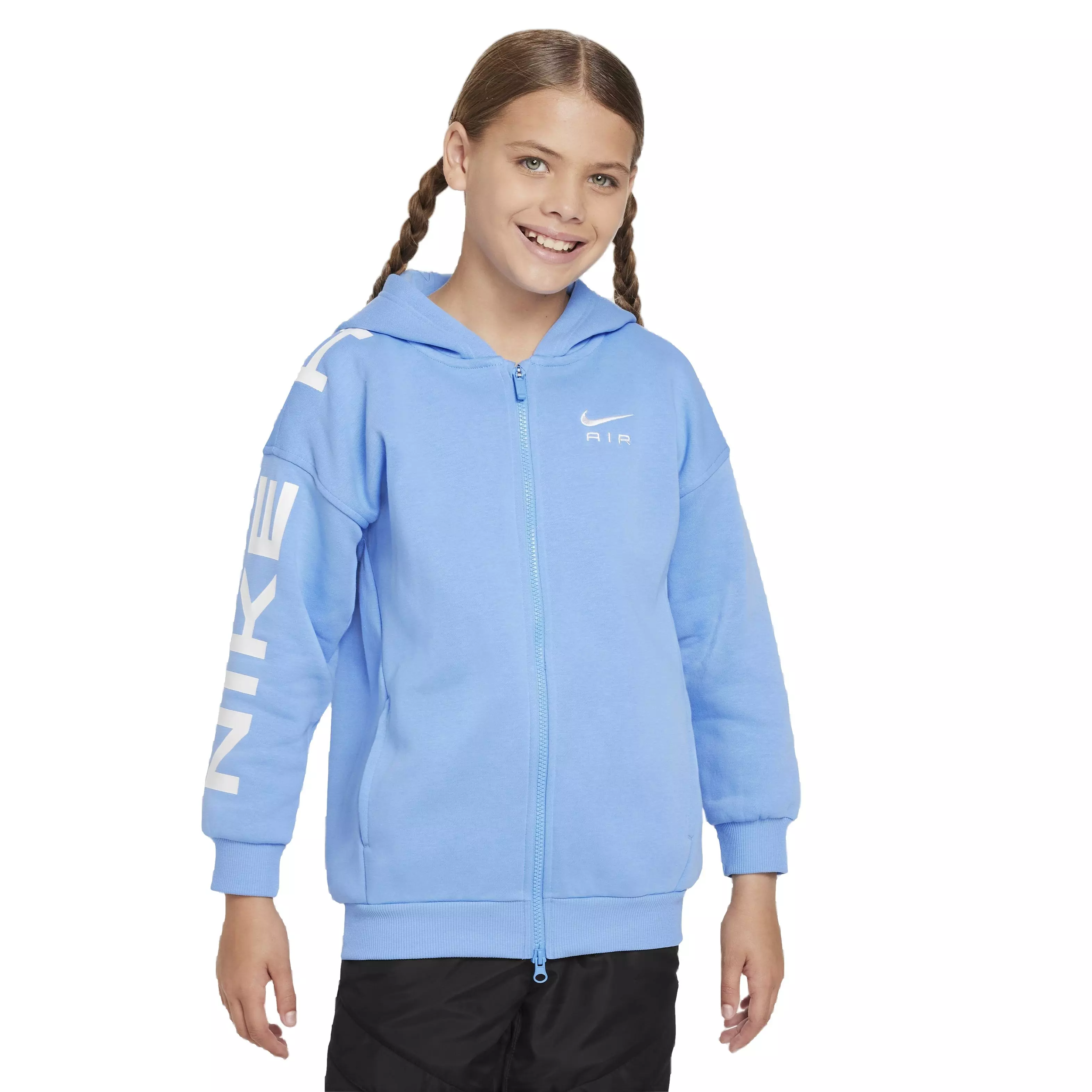 Nike Big Girls' Sportswear Club Fleece Full-Zip Air Long Sleeve Jacket -Blue - BLUE