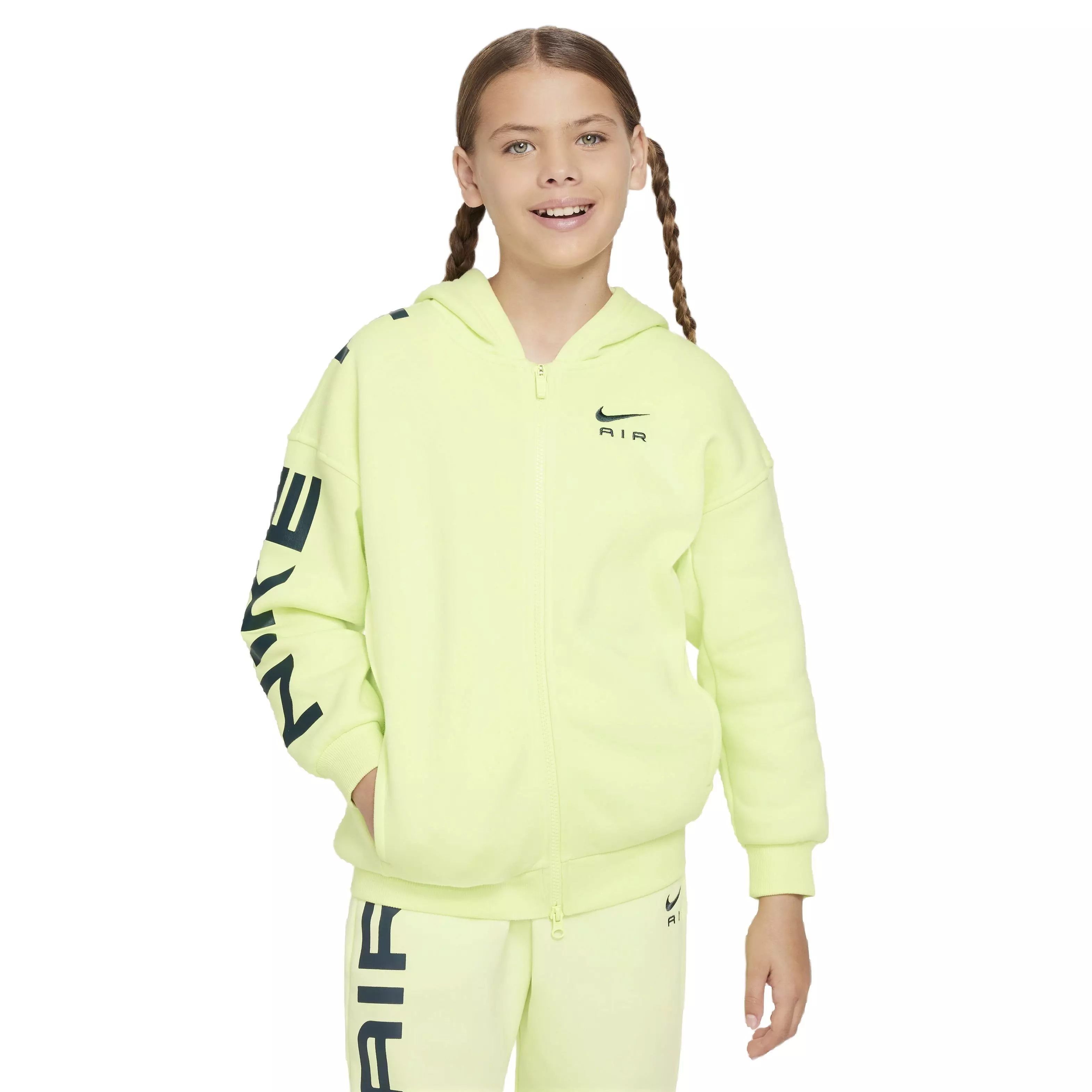Nike Big Girls' Sportswear Club Fleece Full-Zip Air Long Sleeve Jacket -Yellow - YELLOW