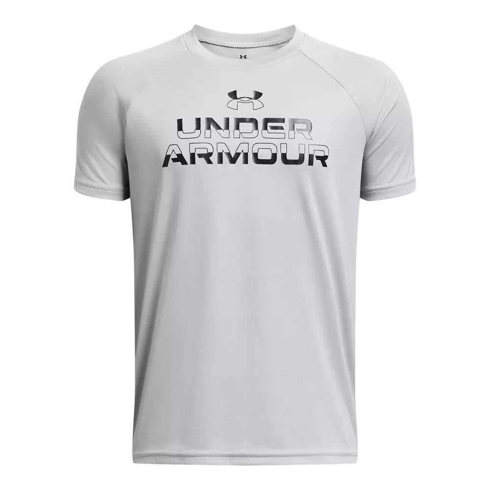Under Armour Big Boys' Tech Split Wordmark Short Sleeve Tee - GREY