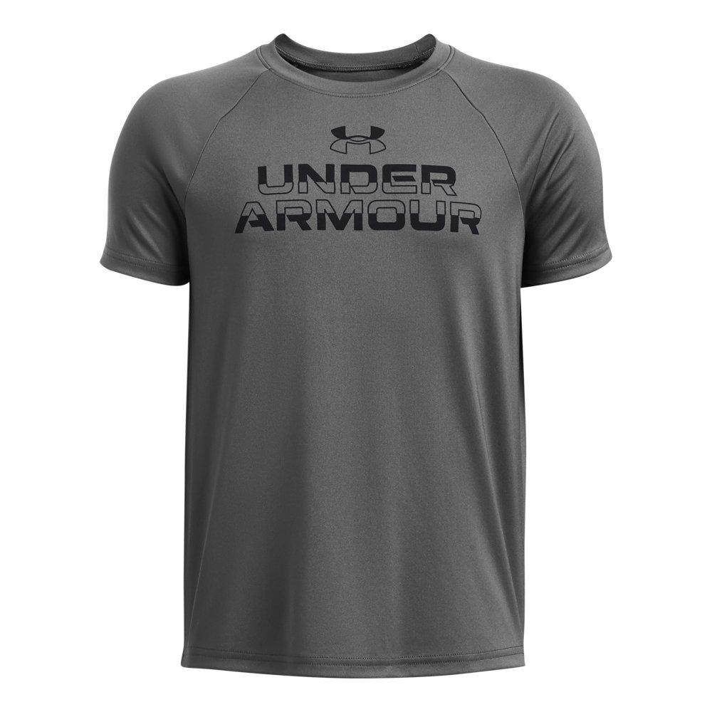 Under Armour Big Boys' Tech Split Wordmark Short Sleeve Tee - DK GREY Thumbnail View 1