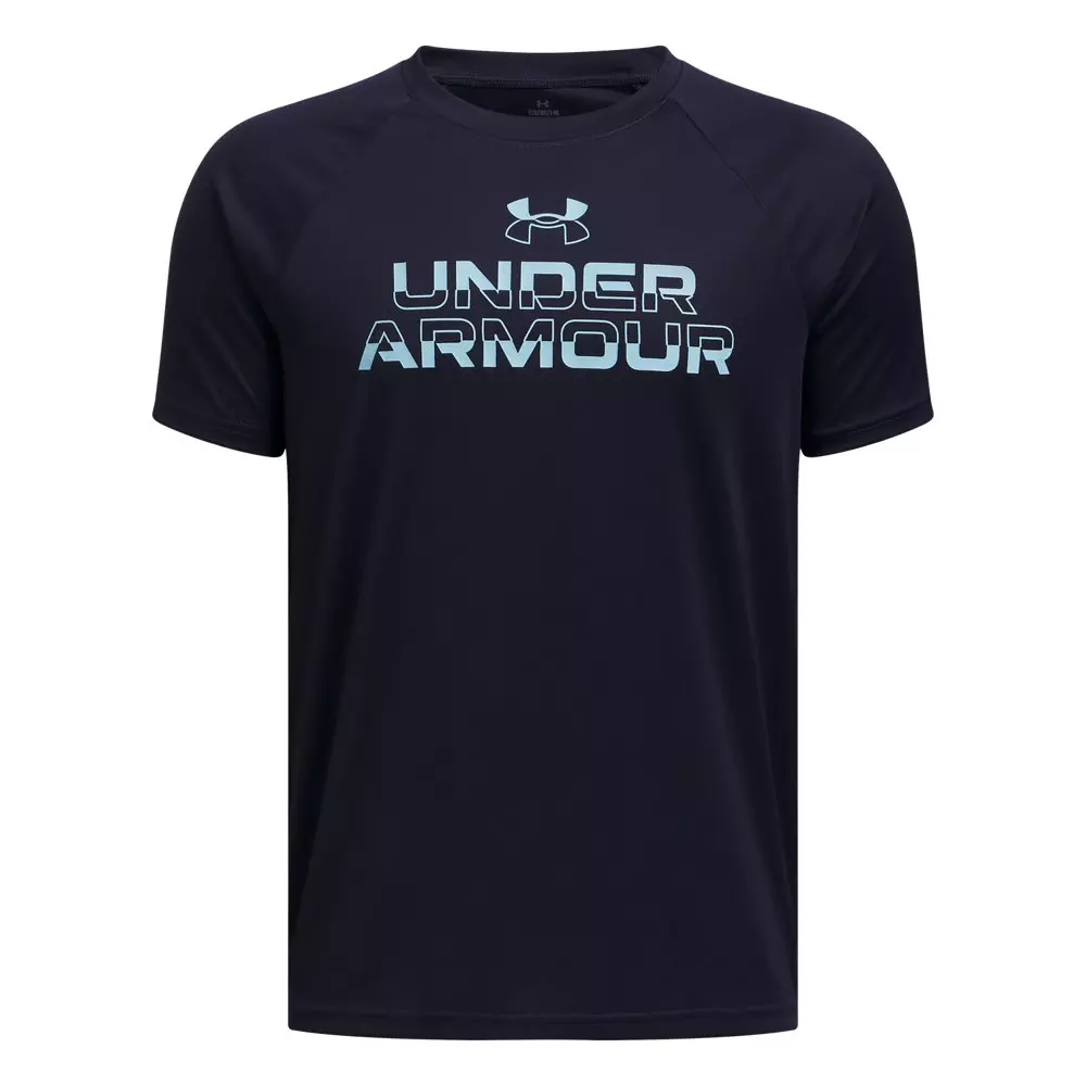 Under Armour Big Boys' Tech Split Wordmark Short Sleeve Tee - NAVY