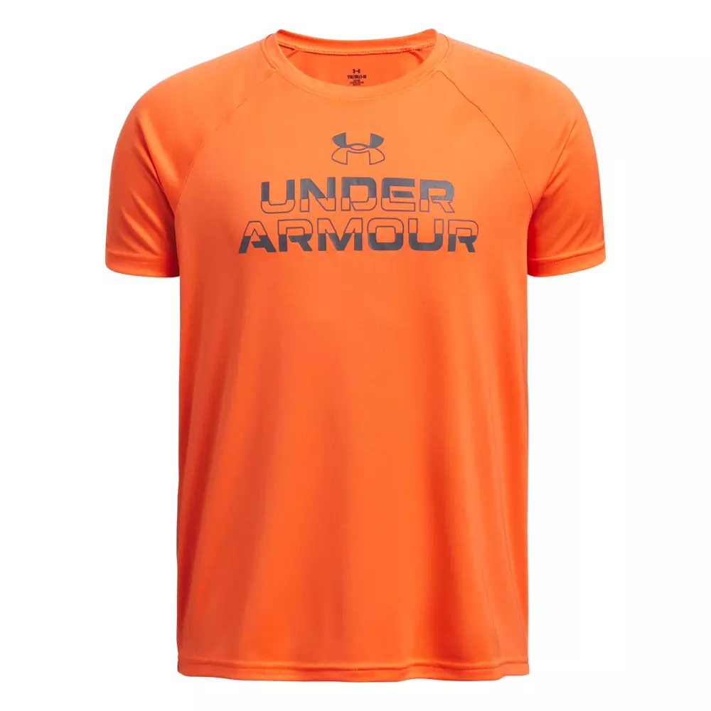 Under Armour Big Boys' Tech Split Wordmark Short Sleeve Tee - RED